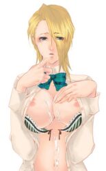 blonde_hair blue_eyes bra breasts female lingerie solo underwear
