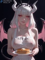 1girls absurd_res absurdres ai_generated alternate_costume apron apron_only artist_name big_breasts bigz_ai breasts clothed demon demon_girl devil female female_focus female_only glowing_eyes hell helltaker highres horn horns huge_breasts large_breasts light-skinned_female light_skin looking_at_viewer lucifer_(helltaker) medium_breasts nipples nipples_visible_through_clothing nude pale-skinned_female pale_skin pancake pink_eyes pose succubus succubus_horns succubus_tail succubus_wings tail white_hair wings