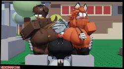 1boy 2girls 3d ass ass_focus brown_fur canine feline femboy fox furry furry_only goth male/female nekomaniaa piercing roblox roblox_avatar robloxian self_upload snow_leopard tagme