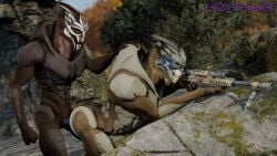 16:9 3d_(artwork) alien anal anal_sex ass azphyr bent_over bioware bodypaint digital_media_(artwork) distracted distracted_sex doggy_style duo electronic_arts erection face_paint from_behind_position garrus_vakarian genitals gun hi_res holding_object holding_ranged_weapon holding_weapon humanoid looking_at_viewer male male/male male_penetrated male_penetrating male_penetrating_male mass_effect nihlus_kryik not_furry nude open_mouth outside penetration penile penile_penetration penis public public_nudity public_sex ranged_weapon rifle sex sniper_rifle standing turian unprofessional_behavior weapon widescreen
