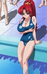 1girls animated animated ass big_breasts blush chiharu_shinonome curvy eiken full_body holding_breast huge_breasts large_breasts light-skinned_female long_hair one-piece_swimsuit red_hair school_swimsuit swimsuit teenager thick thick_thighs wide_hips