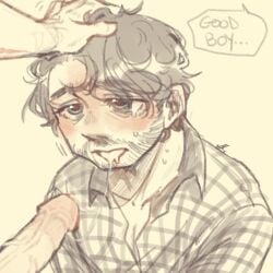 2boys blank_eyes blissed_out blowjob blowjob_face drooling face_closeup flannel gay hannibal male ooyegu will_graham yaoi