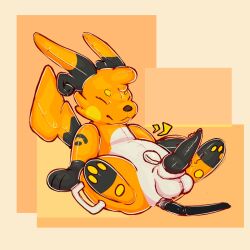 absurd_res animal_genitalia animate_inanimate balls belly closed_eyes devouredgutz feral fusion generation_9_pokemon genitals handles_on_thighs hi_res hose hose_in_butt inflatable knot knotted_penis living_inflatable living_pool_toy male mega_evolution mega_raichu mega_raichu_x mega_raichu_y nintendo nozzle_on_belly nozzle_on_taint null penis pokemon pokemon_(species) presenting presenting_balls presenting_penis presenting_sheath sheath solo toychu_(character)