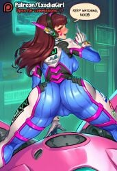 1girls ai_generated big_breasts blizzard_entertainment blush breasts clothed clothing d.va english_text exodia_girl femdom girly humiliation large_ass large_breasts middle_finger overwatch overwatch_2 pov_eye_contact pussy pussy_through_clothing showing_middle_finger smile smirk teasing text text_bubble vagina watermark