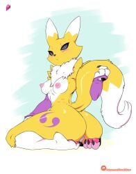 2025 3_fingers absurd_res anthro areola arm_tuft armwear armwear_only ass bandai_namco big_butt black_claws black_nose black_sclera black_toe_claws blue_eyes breasts bridal_gauntlets bridal_gauntlets_only cheek_tuft claws clothing digimon digimon_(species) digital_media_(artwork) dipstick_ears dipstick_tail ear_markings elbow_gloves eyelashes facial_markings facial_tuft female female_anthro fingers fur genitals gloves gloves_only handwear handwear_only head_markings hi_res hiliwd holding_own_tail holding_tail kneeling leg_markings looking_back mane markings medium_breasts mostly_nude mostly_nude_anthro mostly_nude_female multicolored_body multicolored_ears multicolored_fur multicolored_tail neck_tuft nipples patreon patreon_logo patreon_username pawpads pink_areola pink_nipples pink_pawpads pupils purple_armwear purple_bridal_gauntlets purple_clothing purple_elbow_gloves purple_gloves purple_handwear purple_markings renamon shoulder_tuft simple_background solo tail tail_around_arm tail_markings tail_tuft text thick_thighs thigh_markings toe_claws tomoe_(symbol) tuft url vulva white_body white_ears white_fur white_legs white_mane white_tail yellow_body yellow_ears yellow_fur yellow_tail yin_yang