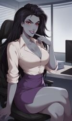 ai_generated ass bewitching_thighs bigmic145 black_hair breasts cartoon cleavage dreamworks dreamworks_animation dreamworks_pictures eris_(sinbad) female goddess grey_skin long_hair office_lady pencil_skirt shirt sinbad sinbad:_legend_of_the_seven_seas skirt solo solo_female tease teasing thighs
