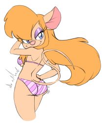 anthro anthrofied ass bikini breasts butt_pose chip_'n_dale_rescue_rangers clothed clothing disney edit female gadget_hackwrench hi_res kandlin looking_back mammal mouse murid murine pose rear_view rodent sideboob sketch solo swimwear