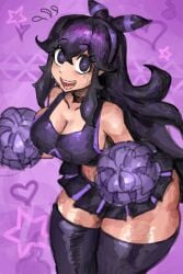 1girls bangs big_breasts blush breasts busty cheerleader cheerleader_outfit cheerleader_uniform cleavage clothed clothing creatures_(company) curvy curvy_female dark_hair female female_focus female_only game_freak heart heart-shaped_pupils hex_maniac large_breasts long_hair nintendo npc npc_trainer pokemon pokemon_trainer purple_hair saiykik smile solo solo_female thick_thighs thighhighs thighs wide_hips