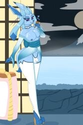 anthro asian_clothing blue_body blue_eyes blue_hair blue_nipples blue_nose blue_tail bulge canid choker clothed clothing collinscorpio east_asian_clothing eeveelution eyelashes femboy footwear generation_4_pokemon glaceon hair heart_symbol hi_res high_heels hot_spring japanese_clothing jewelry kimono legwear male mammal medium_tail moon mountain necklace nintendo nipple_piercing nipples open_clothing open_kimono panties piercing pokemon pokemon_(species) shoes solo spa stockings tail thigh_highs thong underwear water white_clothing white_legwear white_panties white_stockings white_thigh_highs white_thong white_underwear