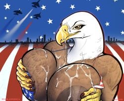 4th_of_july absurd_res accipitrid accipitriform american_flag american_flag_bikini anthro avian bald_eagle beak big_breasts bikini bird bodily_fluids breasts claws clothing cum cum_drip cum_on_breasts cum_on_face dark_nipples digital_media_(artwork) dripping eagle feet female flag_bikini genital_fluids hi_res holidays huge_breasts mixed_media ponie666 sea_eagle smile smiling_at_viewer smirk smirking_at_viewer solo swimwear talons toes traditional_media_(artwork) two-piece_swimsuit u.s._air_force united_states_of_america