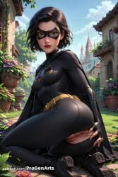 1girls ai_generated anus artist_name ass batgirl batgirl_(cassandra_cain) batman_(series) belt black_bodysuit black_footwear black_gloves black_hair blue_sky bodysuit boots breasts building cape cassandra_cain cloud covered_nipples day dc dc_comics fingerless_gloves flower gloves hi_res lips lipstick looking_at_viewer makeup mask medium_breasts outdoors patreon_logo patreon_username plant progenarts pussy short_hair skin_tight sky solo superhero torn_bodysuit torn_clothes uncensored web_address