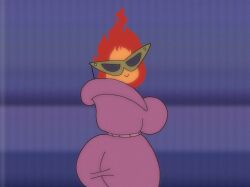 1980s_(style) 1girls 1woman ass breasts dic_entertainment dumptruck_ass fake_screenshot fat_ass fat_tits fire_girl frygal_(super_show) happy huge_breasts looking_at_viewer looking_back mario_(series) no_arms no_shading purple_background shades simple_background super_mario_bros. super_mario_bros._2 the_super_mario_bros._super_show! thicc thick_ass