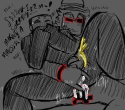 007n7 007n7_(forsaken) blush burger_hat covering_face embarrassed facewear fingering fingering_partner forsaken_(roblox) glasses grin grinning hat headwear johndgoonmaster mask noli noli_(forsaken) peeing peeing_self pissing_self roblox text urine