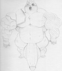 4_toes 5_fingers anthro badger badgerclops balls big_penis cartoon_network cybernetic_arm cybernetic_limb cybernetics cyborg eye_patch eyewear feet fingers genitals huge_cock machine male mammal mao_mao:_heroes_of_pure_heart muscular muscular_male mustelid musteline navel open_mouth penis sbshouseofpancakes solo standing teeth toes tongue tuft whiskers