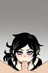 ai_generated ashley_graves blowjob brunnette dark_hair deepthroat eye_contact fellatio huge_cock male/female oral oral_sex penis pink_eyes pov pov_male sucking sucking_penis tagme video