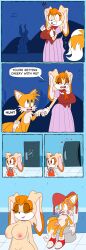 absurd_res age_difference anthro bra canid canine clothing comic condom cream_the_rabbit duo english_text female filled_condom fox hi_res lagomorph leporid male male/female mammal mature_female mother_(lore) older_female parent_(lore) rabbit sega sexual_barrier_device sonic_the_hedgehog_(series) tails text underwear unknown_artist vanilla_the_rabbit younger_male