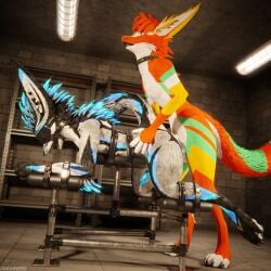 1:1 3d_(artwork) absurd_res anal anal_sex animal_genitalia animal_penis anthro anthro_on_anthro anthro_penetrated anthro_penetrating anthro_penetrating_anthro arms_tied ball_gag balls basement biped black_body black_fur blender_(artwork) blender_cycles blindfold blue_body blue_fur blue_penis bodily_fluids bondage bondage bound breeding_mount canid canine canine_genitalia canine_penis canis claws clothing cuffs_(clothing) cum cum_drip cum_dripping_from_penis cum_on_penis depth_of_field digital_media_(artwork) dominant dragonplayer dragonplayer_(character) dripping duo erection fox fur gag gagged gagging genital_fluids genitals green_body green_fur grey_body grey_fur hair hi_res inside jex jexouium knot knuffelfratz legs_tied legwear male male/male male_penetrated male_penetrating male_penetrating_male mammal multicolored_body nude open_mouth orange_body orange_fur orgasm paws penetration penile penile_penetration penis penis_in_ass reflection restraints rexouium sex sex_dungeon slim slim_anthro slim_male slim_sub smile standing submissive submissive_male tail white_body white_fur yellow_body yellow_fur
