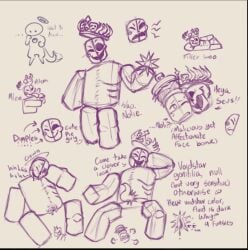 007n7 007n7_(forsaken) blocky_body burger_hat crown forsaken_(roblox) hat headwear laying_down looking_at_viewer male mask niightbiite noli noli_(forsaken) penis roblox roblox_game robloxian sketch sketch_page smile smiling standing tagme tentacle_penis