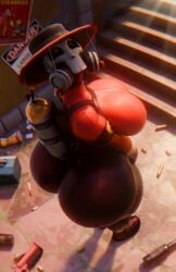 1girls 2020s 2025 3d 3d_(artwork) ass ass_bigger_than_head ass_expansion big_ass big_breasts big_butt big_thighs bottom_heavy breasts bullet_casings cand3d child_bearing_hips clothing curvy curvy_body curvy_female curvy_figure dat_ass eyelashes female female_focus female_only fempyro fully_clothed gas_canister gas_mask gun hat hi_res high-angle_view highres hips hourglass_figure large_butt latex latex_bodysuit looking_at_viewer pants pinup poster pyro_(team_fortress_2) red_latex round_ass rule_63 shadow skull_mask slim_waist smile solo solo_female standing team_fortress_2 thick_thighs thighs valve wide_hips wine_bottle