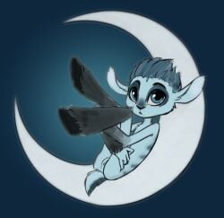 blue_body blue_eyes bovid caprine crescent_moon cuntboy genitals goat gradient_background hair holding_both_legs hooves intersex mammal moon mune:_guardian_of_the_moon mune_(mune:_guardian_of_the_moon) nude pussy reclining simple_background slim slim_anthro slim_cuntboy solo soulcentinel squitoo violetechoes vulva