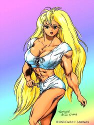 abs blonde_hair breasts character_name clothes curves curvy dcmatthews female female_only large_breasts long_hair muscles muscular muscular_female solo solo_female tetsuko wide_hips