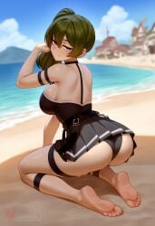 1girls 2d ai_generated ass bare_shoulders barefeet big_ass big_breasts breasts erophoenix feet female female_focus full_body green_hair long_hair looking_at_viewer looking_back miniskirt nude pale_skinned_female patreon_username ponytail smile soles solo solo_female sousou_no_frieren sweat thick thick_thighs toes ubel_(sousou_no_frieren) uncensored