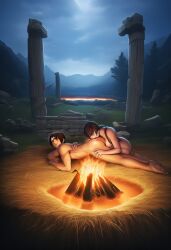 ancient_ruins anilingus anilingus campfire king_of_fighters kyo_kusanagi lara_croft night night_sky outdoor_nudity outdoor_sex rimjob rimming romantic tomb_raider