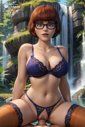 1boy 1boy1girl 1girls ai_generated artist_name black-framed_eyewear blue_bra bow bow_panties bra breasts brown_eyes brown_hair cartoon_network cleavage collarbone cowgirl_position crotchless crotchless_panties day female freckles glasses hanna-barbera hi_res large_breasts lingerie lips looking_at_viewer male navel nose orange_thighhighs outdoors panties parted_lips patreon_username penis pov pussy r34arts scooby-doo sex short_hair solo_focus spread_legs straddling straight thighhighs uncensored underwear underwear_only vaginal_penetration vaginal_sex veins veiny_penis velma_dinkley warner_brothers water waterfall