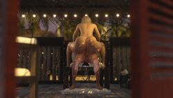 3d blonde_female blonde_hair chair female futa_on_female futanari intersex naked palm_tree sitting squatting tropical