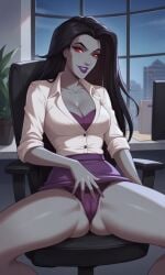 ai_generated ass bewitching_thighs bigmic145 black_hair breasts cartoon cleavage dreamworks dreamworks_animation dreamworks_pictures eris_(sinbad) female goddess grey_skin long_hair office_lady panties pantyshot pencil_skirt sexually_suggestive shirt sinbad sinbad:_legend_of_the_seven_seas skirt solo solo_female tease teasing thighs upskirt