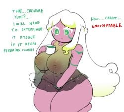 big_breasts big_thighs cookie_run cookie_run_ovenbreak female female_focus female_only magpiered see-through_clothing stevia_nova_cookie talking_to_self thinking upset