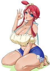 bolobolo breasts female huge_breasts nintendo pokemon pokemon_masters_ex red_hair skyla_(pokemon) skyla_(summer_2025)_(pokemon) solo