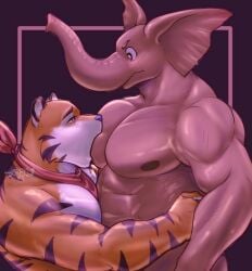 2025 abs anthro anthro_on_anthro areola barazoku biceps big_muscles big_pecs blush checomh_uwu deltoids duo elephant elephantid eyebrows felid frosted_flakes frown fur hi_res hug huge_muscles kellogg's kerchief male male/male mammal manly mascot melvin_the_elephant muscles muscular muscular_anthro muscular_male narrowed_eyes neckerchief neckwear nipple_fetish nipple_play nipple_suck nipples nude pantherine pec_play pec_suck pecs proboscidean proboscis_(anatomy) serratus signature simple_background sucking thick_arms tiger tony_the_tiger trunk_(anatomy) tuft