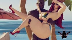 3d beach bikini bimbo blender blue_eyes breasts bridal_carry carrying crossed_legs dark-skinned_male female gino_cano_(artist) high_heels hourglass_figure huge_ass huge_breasts ice_cream league_of_legends male miss_fortune muscular popsicle qos queen_of_spades red_hair riot_games sarah_fortune slurping spade spade_tattoo tagme tattoo thick thick_thighs voluptous