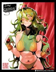animated boobs breasts female green_hair hagakure_tooru hagakure_tooru_(visible) my_hero_academia n0remak tongue tongue_out tooru_hagakure tooru_hagakure_(post-timeskip)