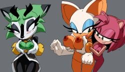 2girls 3girls amy_rose animal_ears animal_nose anthro averting_eyes bat_ears bat_girl black_dress black_fur blue_eyeshadow blush body_fur breast_envy breast_lift breasts breasts_squeezed_together clenched_hands closed_mouth clothed_female_nude_female clothing clothing_cutout clove_the_pronghorn completely_nude coolerinker dress embarrassed eye_contact eyeshadow female furry furry_female furry_with_furry gloves grabbing grabbing_another's_breast green_eyes green_hair hairband half-closed_eyes hands_up happy inker_comics inkershike interspecies large_breasts looking_at_another makeup mammal medium_breasts multicolored_fur multiple_girls nipples nude open_mouth pink_eyeshadow pink_fur pink_hair purple_eyes raised_eyebrows red_hairband rouge_the_bat short_hair sidelocks sideways_mouth smile snout sonic_(series) sonic_the_hedgehog_(archie) sonic_the_hedgehog_(series) standing thigh_gap thighs tongue two-tone_fur white_fur white_gloves white_hair yuri