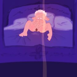 1boy alone amniotic_fluid birth elf elf_ears erection genshin_impact impregnation impregnation_kink male male_only mpreg old_man older_male pain pregnant_male pulcinella_(genshin_impact) submissive