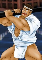 1boy 2010 ass bara blurry_background bouga_kyoukai:_comma_no_niwa brown_hair dark_skin fundoshi japanese_clothes male male_only muscular naga09ito solo tagme tan_skin