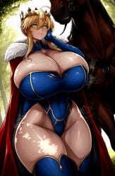 1boy 1girls 1horse after_fellatio after_sex ahoge ai_generated artoria_pendragon artoria_pendragon_(lancer) artoria_pendragon_(lancer)_(fate) big_breasts blonde_female blonde_hair blonde_hair blonde_hair_female blue_thighhighs blush braided_bun breasts breasts_bigger_than_head bridal_gauntlets cape cleavage crown curvaceous curvaceous_figure curvy curvy_body curvy_female curvy_figure curvy_hips embarrassed fate/grand_order fate_(series) female female gigantic_breasts gloves glowing_eyes green_eyes hair_between_eyes hand_on_head hips hips_wider_than_shoulders horse huge_breasts large_ass large_breasts large_butt large_thighs leotard looking_at_another male massive_breasts massive_thighs narrow_waist nunai outdoors overflowing_breasts red_cape saliva saliva_trail sidelocks size_difference standing steam steaming_body steamy steamy_breath sweat sweatdrop sweating sweaty_body sweaty_breasts thighhighs turtleneck turtleneck_leotard venus_body voluptuous voluptuous_female wavy_hair wavy_mouth wide_hips yellow_hair