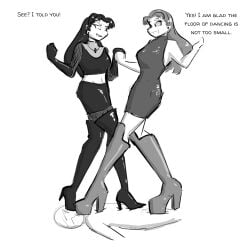 1boy 2girls aged_up alien alien/human alien_girl black_and_white black_and_white_drawing blackfire boot_fetish boots celera_prime dc dc_comics dick_grayson english_text female femdom fishnets gloves komand'r koriand'r long_boots long_hair long_hair_female long_legs male miniskirt monochrome party partying platform_boots platform_heels red_hair robin_(dc) robin_(dick_grayson) skirt starfire stepped_on teen_titans thigh_boots thighhigh_boots thighhighs thighs trample trampling