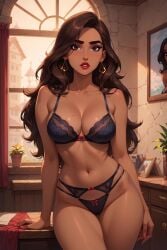 ai ai-created ai_art ai_assisted ai_generated black_bra black_panties bra brown_body brown_hair brown_skin full_body latina lingerie portrait standing thick_thighs thong