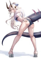 arknights ass bikini female female female_only horns mumi-daohu reed_(arknights) swimsuit tail variant_set