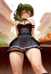 1girls 2d ai_generated ass bare_shoulders barefeet big_ass big_breasts breasts erophoenix feet female female_focus full_body green_hair long_hair looking_at_viewer looking_back miniskirt nude pale_skinned_female patreon_username ponytail smile soles solo solo_female sousou_no_frieren sweat thick thick_thighs toes ubel_(sousou_no_frieren) uncensored