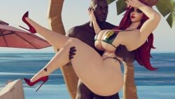 3d beach bikini bimbo blender blue_eyes breasts bridal_carry carrying crossed_legs dark-skinned_male female gino_cano_(artist) high_heels hourglass_figure huge_ass huge_breasts ice_cream league_of_legends male miss_fortune muscular popsicle qos queen_of_spades red_hair riot_games sarah_fortune slurping spade spade_tattoo tagme tattoo thick thick_thighs voluptous
