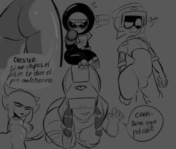 ass_focus brawl_stars chester_(brawl_stars) finx_(brawl_stars) larry_(brawl_stars) meeple_(brawl_stars) melodie_(brawl_stars) tamdisty