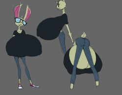 absurd_res animal_humanoid anthro ass big_breasts bigbun_3 bottomwear breasts buckteeth bun-e clothing eyewear female footwear glasses hi_res huge_breasts humanoid hyper hyper_breasts lagomorph lagomorph_humanoid leporid leporid_humanoid mammal mammal_humanoid pants rabbit rabbit_humanoid shoes skinny sneakers solo tail teeth topwear under_boob
