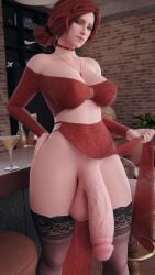 1futa 3d 4k absurdres breasts futa_only futanari highres huge_balls huge_breasts huge_cock meis3d penis solo the_witcher_(series) the_witcher_3:_wild_hunt triss_merigold