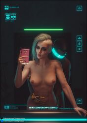 1boy 1girls alternate_version_available breasts cd_projekt_red ciri cyberpunk_2077 dark-skinned_male dark_skin female imminent_sex interracial male nude selfie the_witcher_(series) the_witcher_3:_wild_hunt tomoganim white_hair