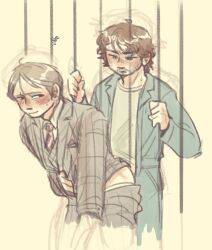 2boys anal anal_sex exhibitionism from_behind gay grabbing_bars hannibal hannibal_lecter male power_bottom prison_sex public risky_sex through_bars will_graham yaoi
