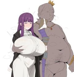 1boy 1girls 2025 2d age_difference alternate_breast_size black_coat blush breast_grab breasts breasts_bigger_than_head citizen_k coat covered_navel curvaceous curvy curvy_body curvy_female curvy_figure dark-skinned_male dark_skin dress faceless_male fat fat_male female fern_(sousou_no_frieren) gigantic_breasts grabbing grabbing_breasts grabbing_from_behind hair_ornament hi_res highres light-skinned_female light_skin looking_at_viewer magic_staff male motion_lines navel netorare ntr older_male older_male_and_younger_female panties panties_removed plump purple_eyes purple_hair see-through see-through_clothing simple_background sousou_no_frieren staff steam steaming_body sweat sweatdrop sweating thick_thighs thighs top_heavy unworn_panties very_long_hair voluptuous voluptuous_female wet_clothes white_background white_dress white_panties younger_female